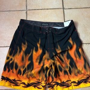 No Boundaries Black and Orange Flame Board Shorts